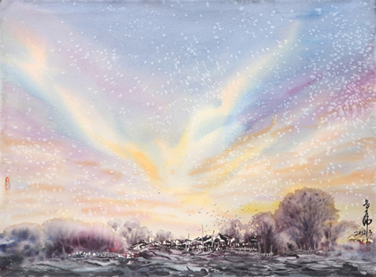 霞光 110cm×80cm 水彩畫