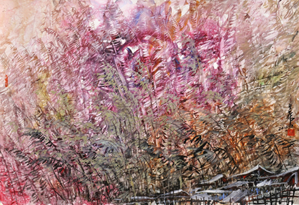 林中客棧 110cm×80cm 水彩畫 